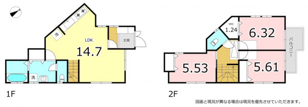 横須賀市大矢部、中古一戸建ての間取り画像です