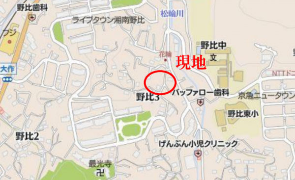 横須賀市野比、土地の地図画像です