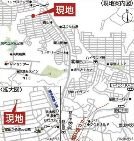 横須賀市粟田、新築一戸建ての地図画像です