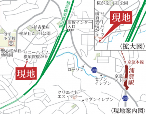 横須賀市浦賀、新築一戸建ての地図画像です