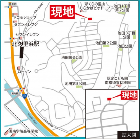 横須賀市池田町、新築一戸建ての地図画像です