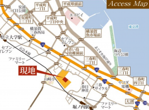横須賀市三春町、新築一戸建ての地図画像です
