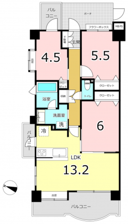 横須賀市長沢、マンションの間取り画像です