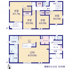 舞鶴市字公文名、新築一戸建ての間取り画像です