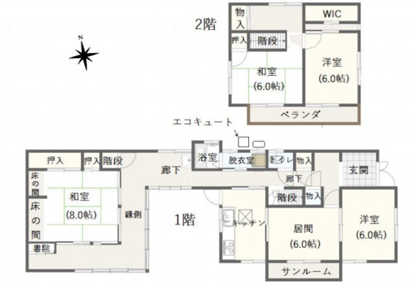鳥取市面影、中古一戸建ての間取り画像です
