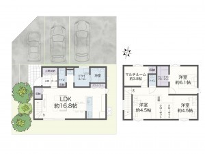 出雲市渡橋町、新築一戸建ての間取り画像です