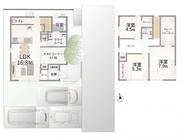 米子市新開、新築一戸建ての間取り画像です