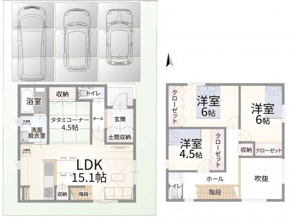 米子市熊党、新築一戸建ての間取り画像です