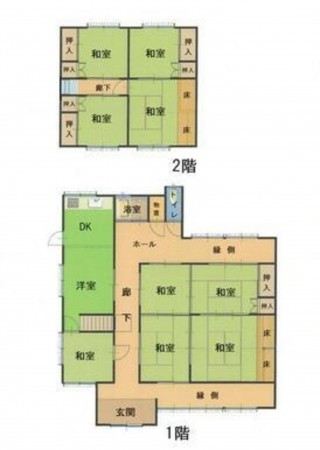 鳥取市河原町佐貫、中古一戸建ての間取り画像です