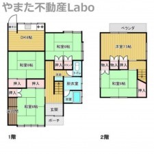 鳥取市山城町、中古一戸建ての間取り画像です