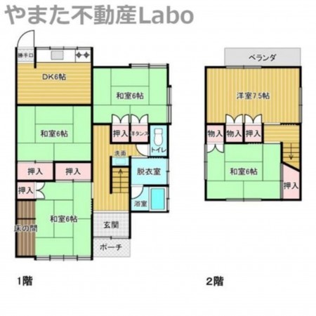 鳥取市山城町、中古一戸建ての間取り画像です