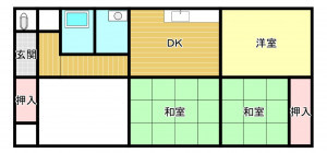 境港市蓮池町、中古一戸建ての間取り画像です