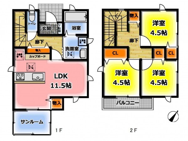 鳥取市浜坂、中古一戸建ての間取り画像です