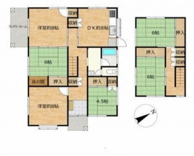 鳥取市美萩野、中古一戸建ての間取り画像です