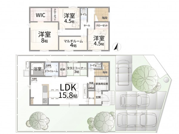 出雲市斐川町直江、新築一戸建ての間取り画像です