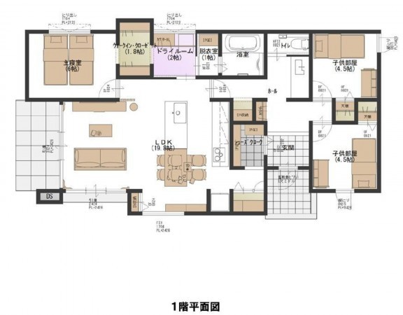 米子市旗ヶ崎、新築一戸建ての間取り画像です