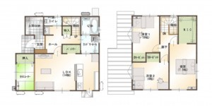 松江市東津田町、新築一戸建ての間取り画像です