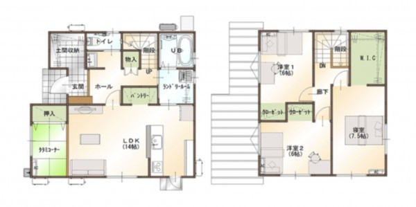松江市東津田町、新築一戸建ての間取り画像です