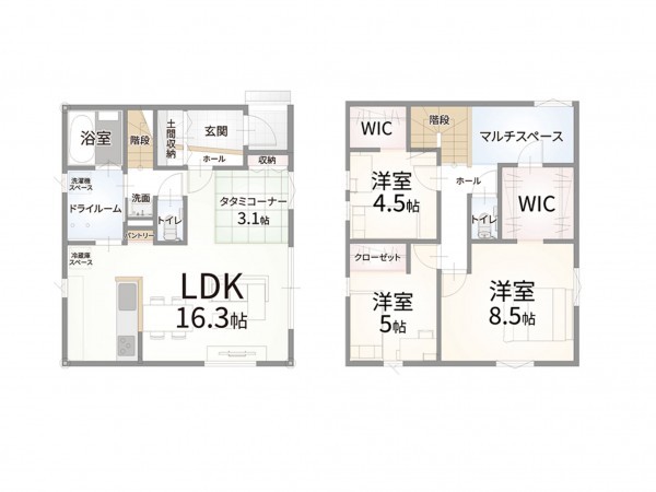 松江市一の谷町、新築一戸建ての間取り画像です