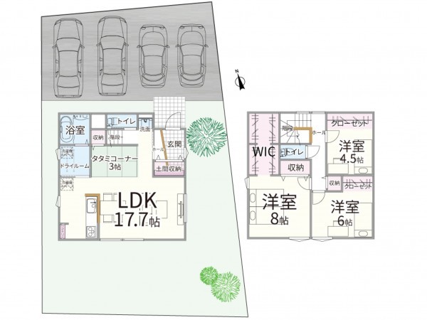 松江市上乃木、新築一戸建ての間取り画像です