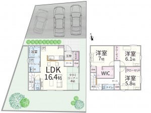 松江市上乃木、新築一戸建ての間取り画像です