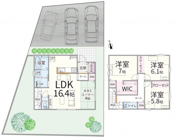 松江市上乃木、新築一戸建ての間取り画像です