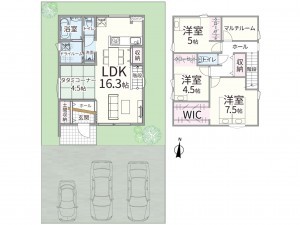 出雲市渡橋町、新築一戸建ての間取り画像です