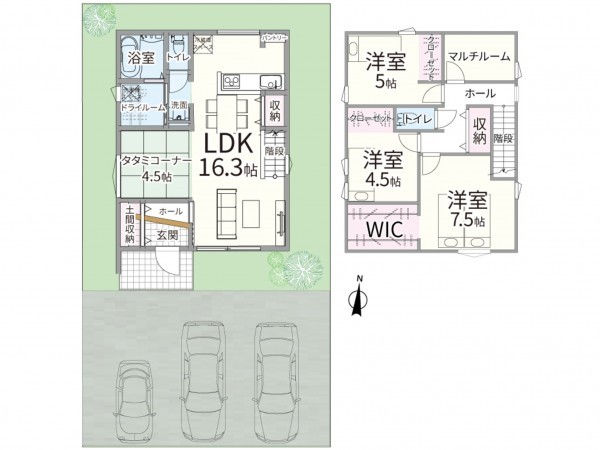 出雲市渡橋町、新築一戸建ての間取り画像です