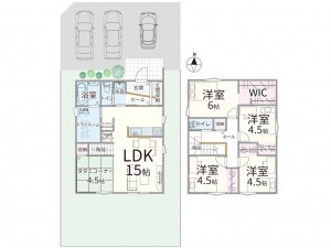 出雲市渡橋町、新築一戸建ての間取り画像です
