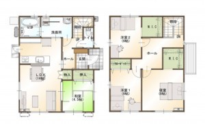 松江市大庭町、新築一戸建ての間取り画像です