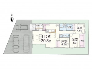出雲市斐川町上直江、新築一戸建ての間取り画像です