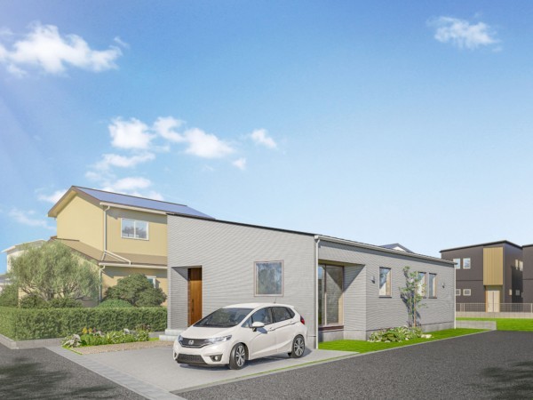 出雲市斐川町上直江、新築一戸建ての完成予想図（外観）画像です