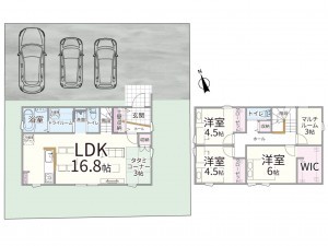 米子市新開、新築一戸建ての間取り画像です