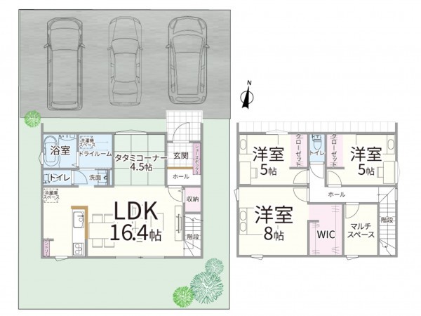 出雲市大津町、新築一戸建ての間取り画像です