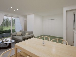 鳥取市卯垣、新築一戸建ての居間画像です