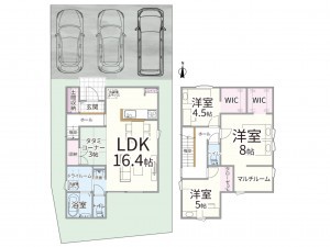 鳥取市卯垣、新築一戸建ての間取り画像です