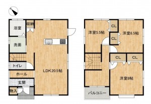 出雲市斐川町上直江、中古一戸建ての間取り画像です