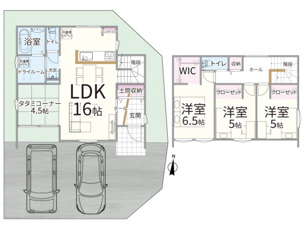 松江市法吉町、新築一戸建ての間取り画像です