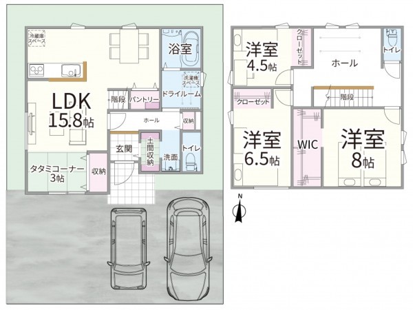 松江市法吉町、新築一戸建ての間取り画像です