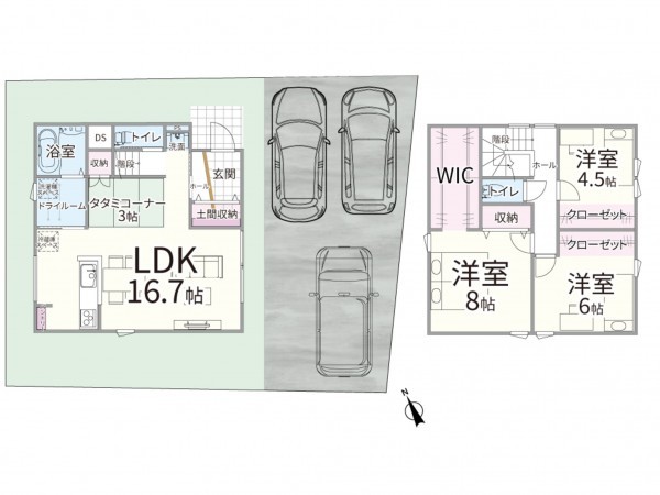 鳥取市西品治、新築一戸建ての間取り画像です