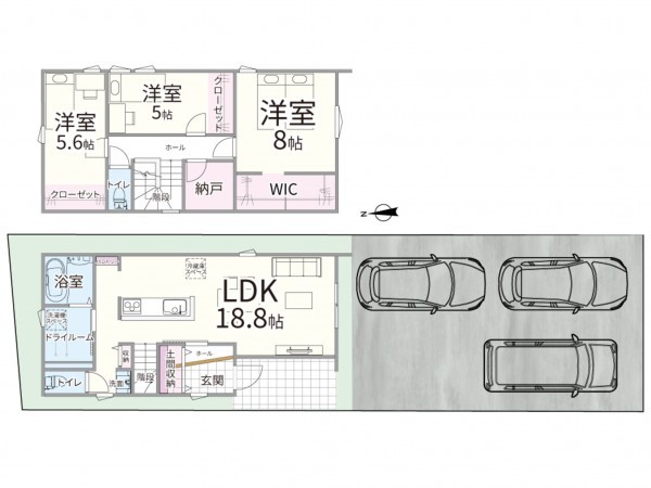 鳥取市古海、新築一戸建ての間取り画像です