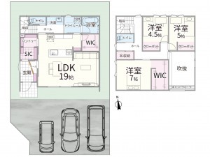 出雲市大津町、新築一戸建ての間取り画像です