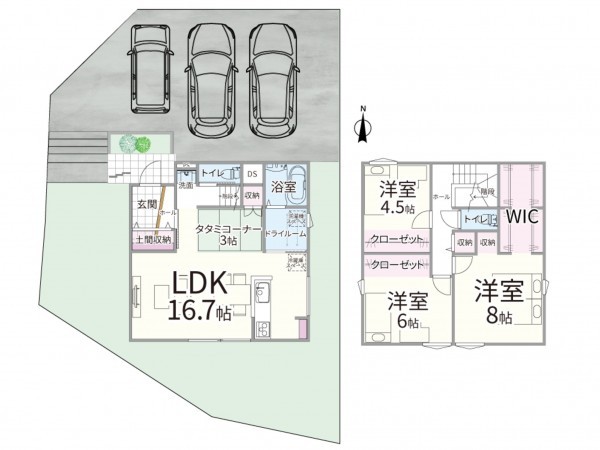 松江市雑賀町、新築一戸建ての間取り画像です