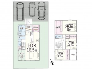 米子市新開、新築一戸建ての間取り画像です