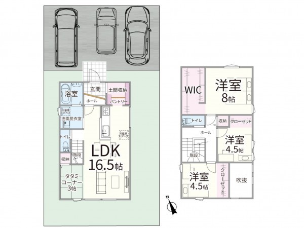 米子市新開、新築一戸建ての間取り画像です