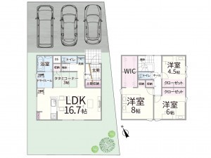米子市新開、新築一戸建ての間取り画像です