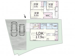 松江市玉湯町玉造、新築一戸建ての間取り画像です