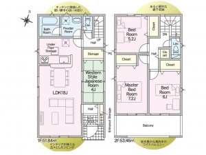 出雲市塩冶町、新築一戸建ての間取り画像です