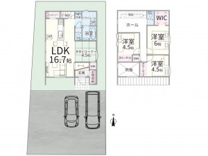 松江市法吉町、新築一戸建ての間取り画像です