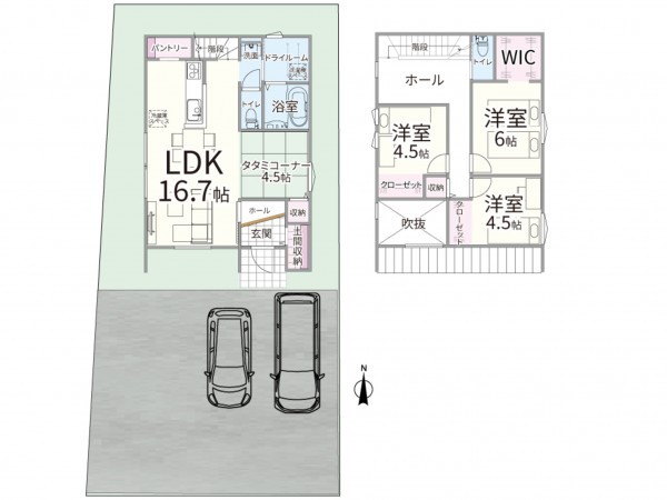 松江市法吉町、新築一戸建ての間取り画像です